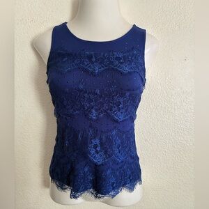 Style & Co. Y2K Royal Blue Sleveless Lace Righstones Blouse PS